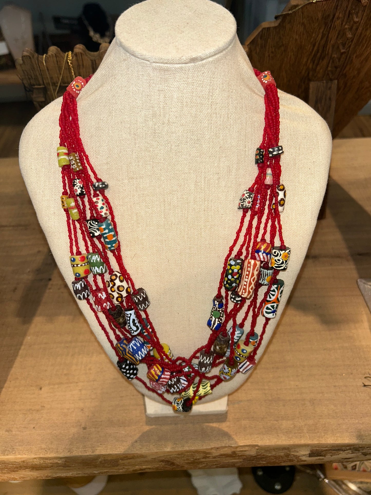 Multi Chain Ghanaian Tribal Glass Necklace