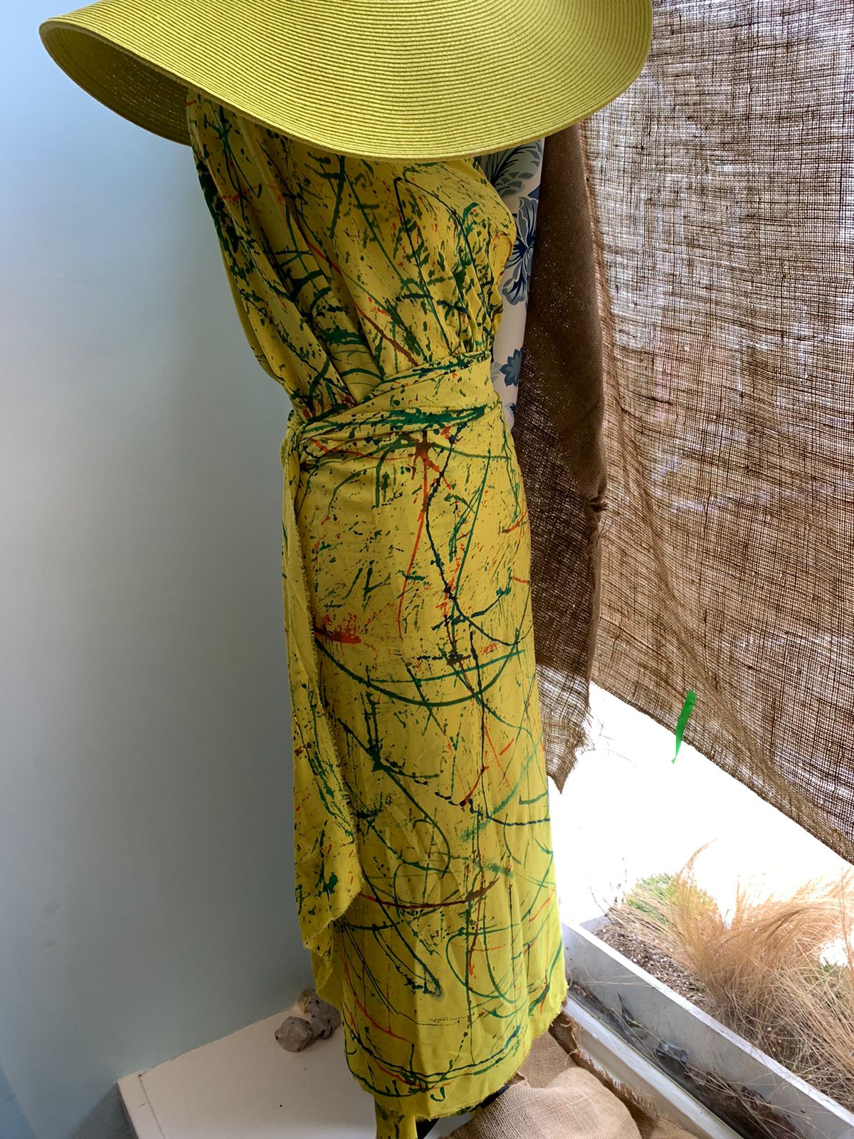 Martha Mae Jones Hand Painted Yellow Abstract Scarf