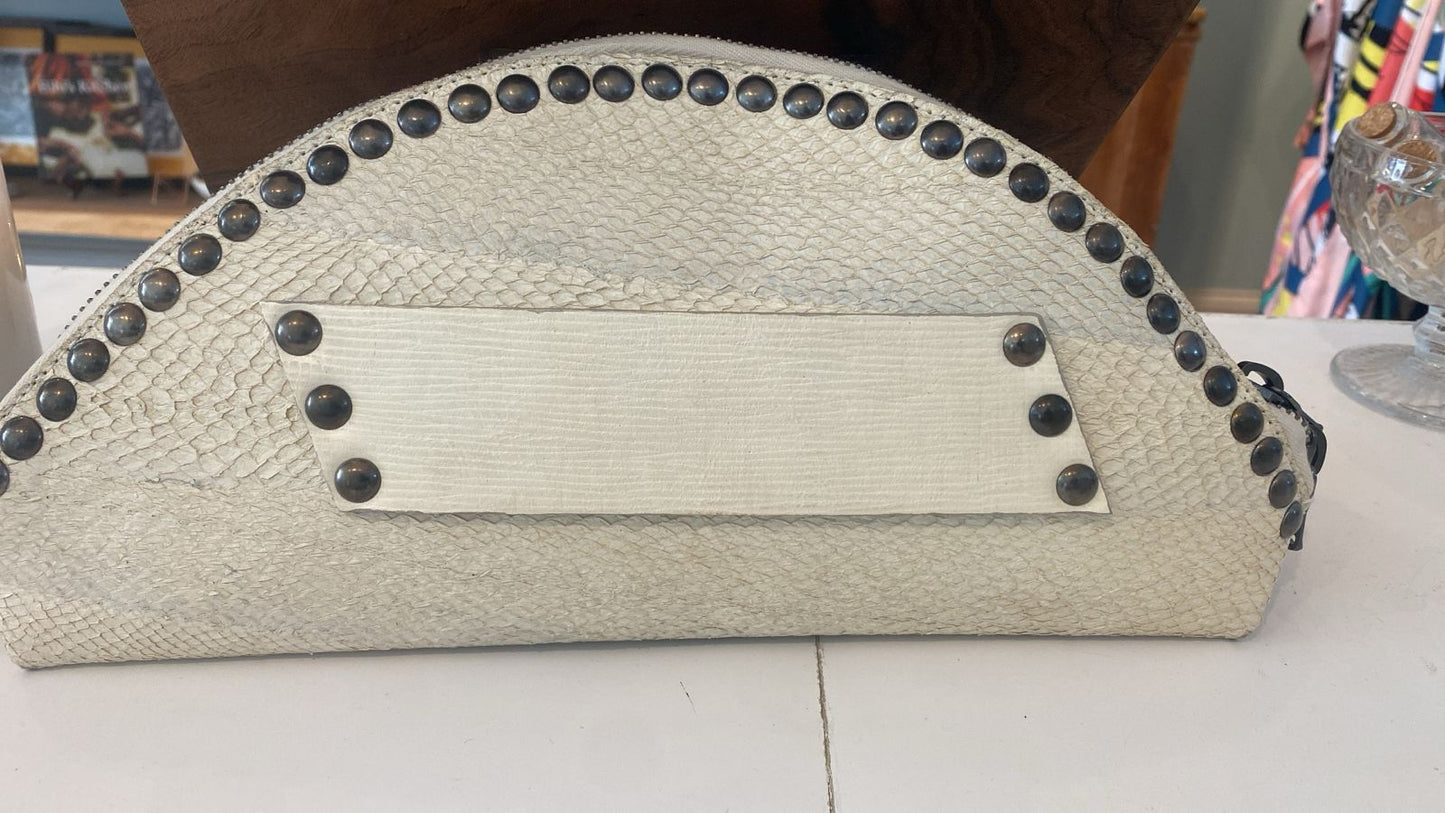 Leather Studded Half Moon Clutch