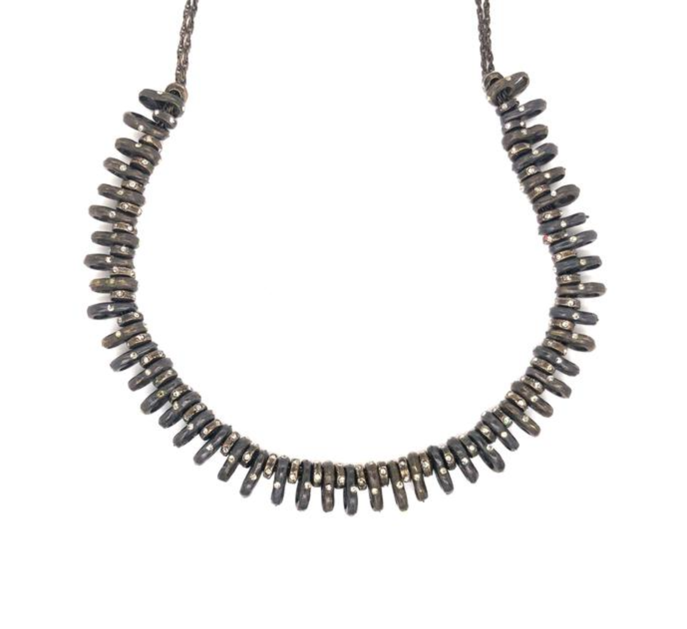 Brushed Brass Black Diamond Statement Necklace