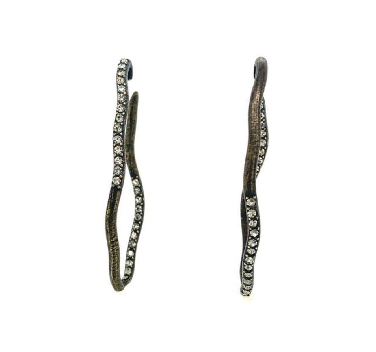 Wavy Open Hoop Black Diamond Earrings
