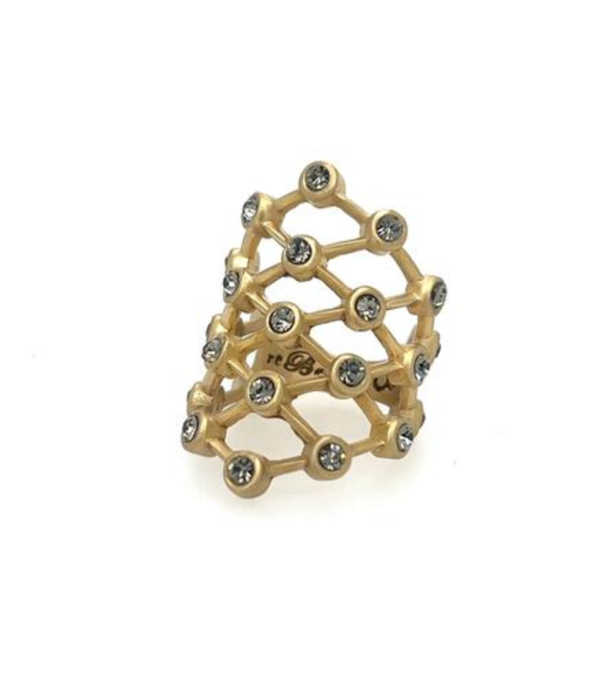 Geometric Brushed Brass Black Diamond Ring