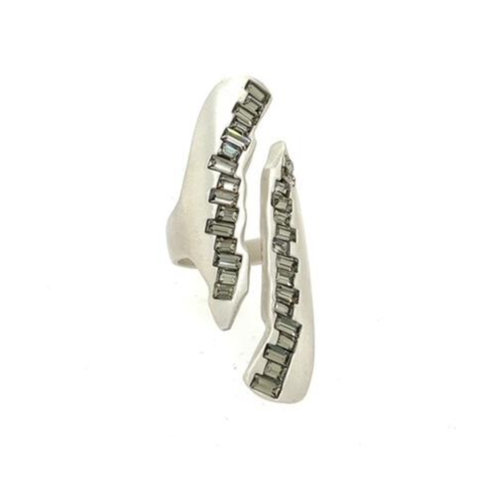 Open Sterling Silver Rough Cut Black Diamond Ring