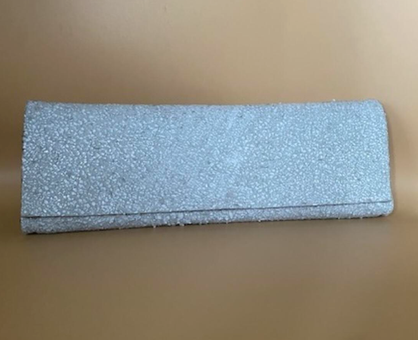 Long Fold Over White Crackle Clutch