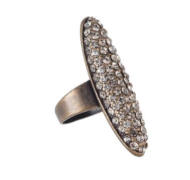 Long Folded Oval Black Diamond Ring