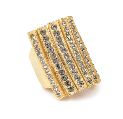 Striped Black Diamond 18k Gold Plated Ring