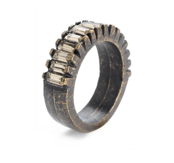 Half Baguette Black Diamond Band Ring