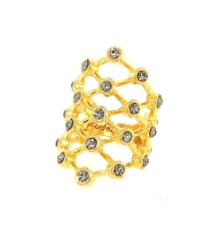 Geometric Mesh and Black Crystal Brass Ring