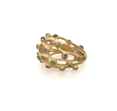 Mesh Dome Black Diamond Brushed Brass Ring