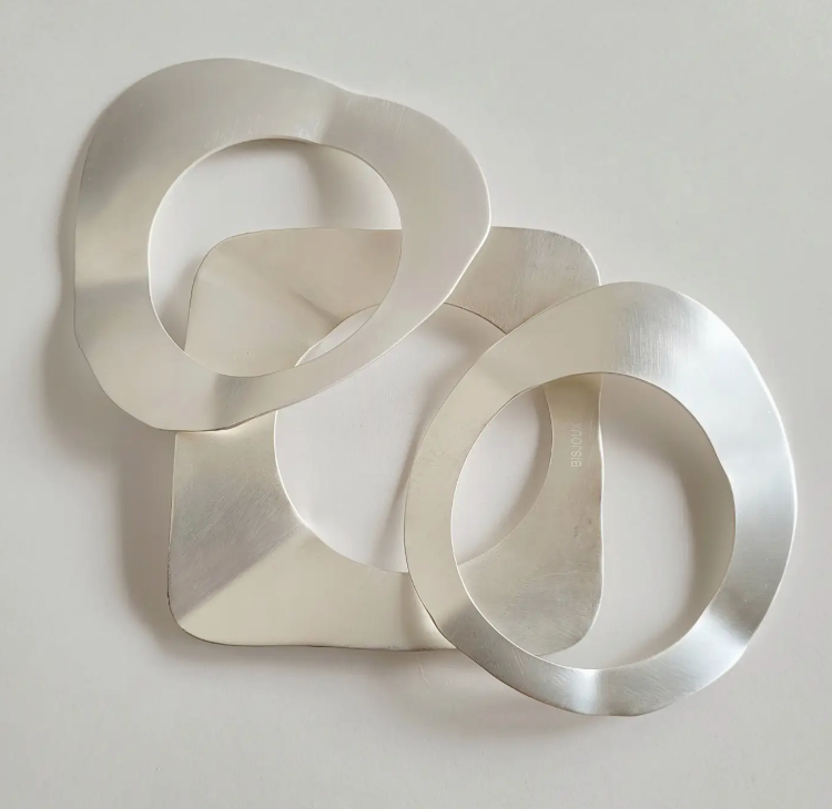 Silver Crushed Handcrafted Flat Bangle Cuff