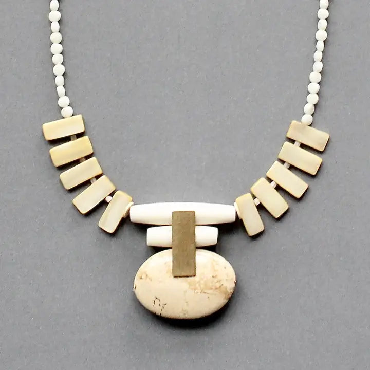 Mother-Of-Pearl and Fossil Jasper Pendant Necklace