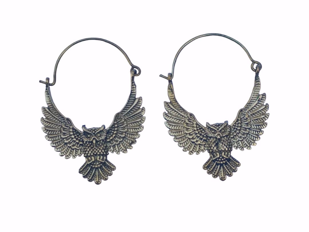 Flying Owl Hoop Earrings