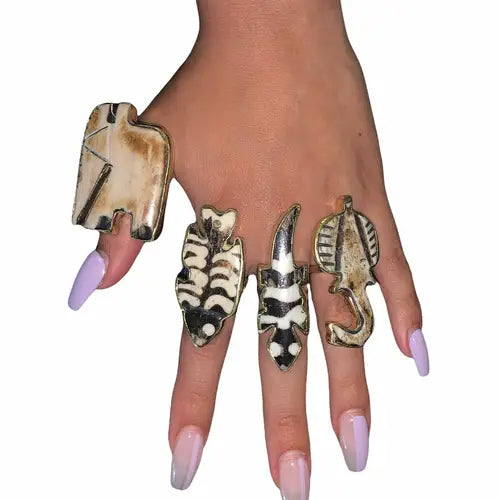 Batik, Bone & Brass Rings (Various Adjustable)