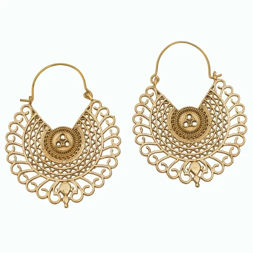 Tribal Brass Hoop Earrings- Vintage Style