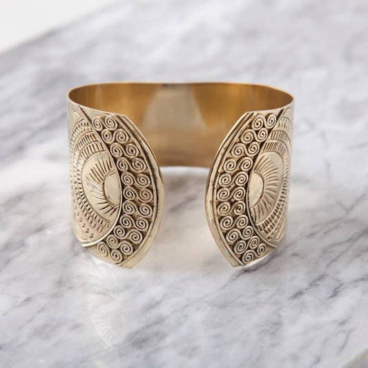 Tribal Etched Brass Bracelet Cuff