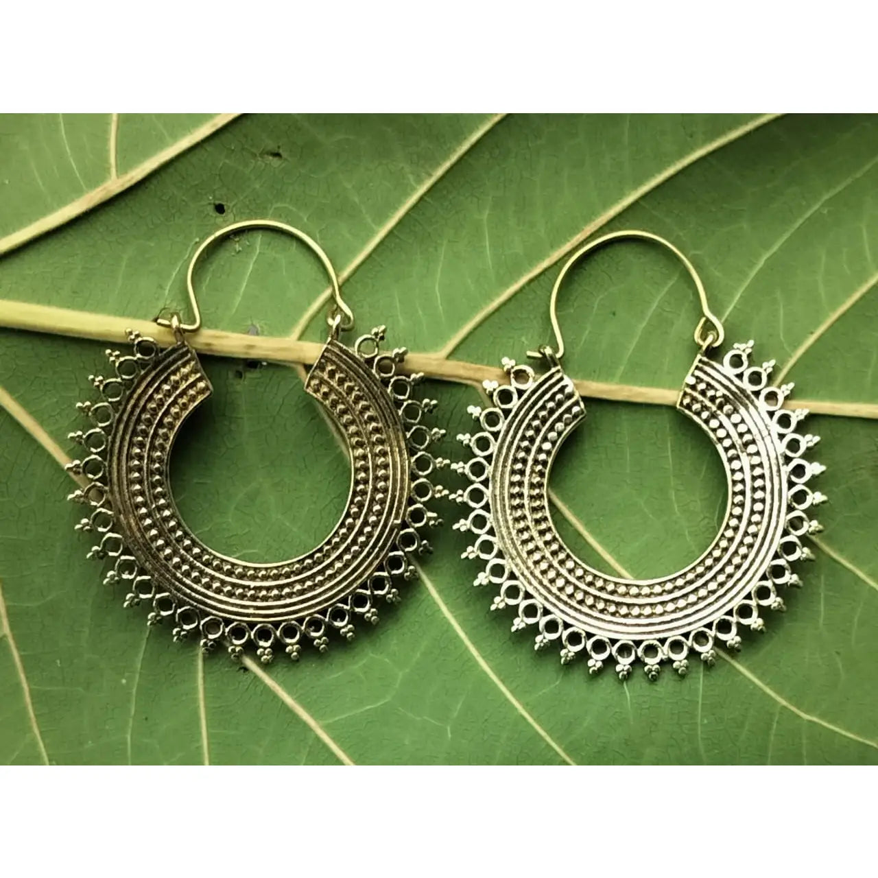 Sunburst Crown Hoop Brass Earrings