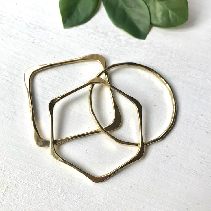 Hammered Brass Geometric Bangle