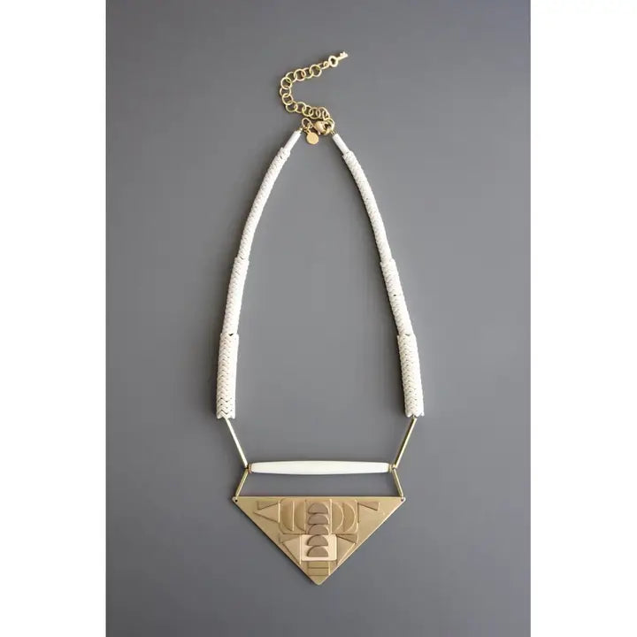 Geometric White Stone and Brass Triangle Necklace