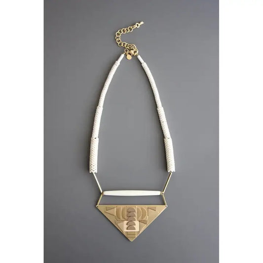 Geometric White Stone and Brass Triangle Necklace