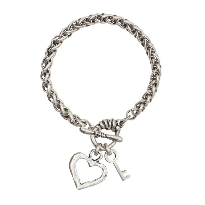 Handmade Heart Pendant Pewter Bracelet