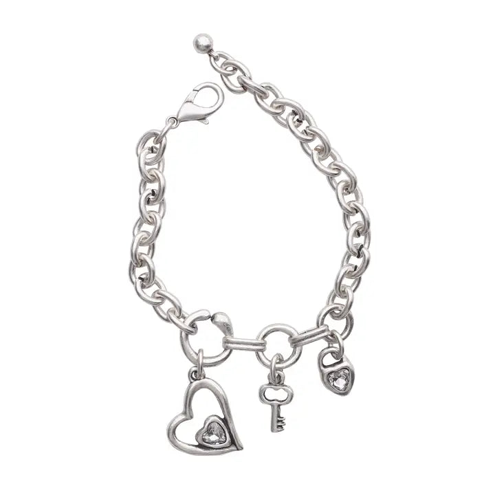 Handmade Heart Crystal Pewter Bracelet