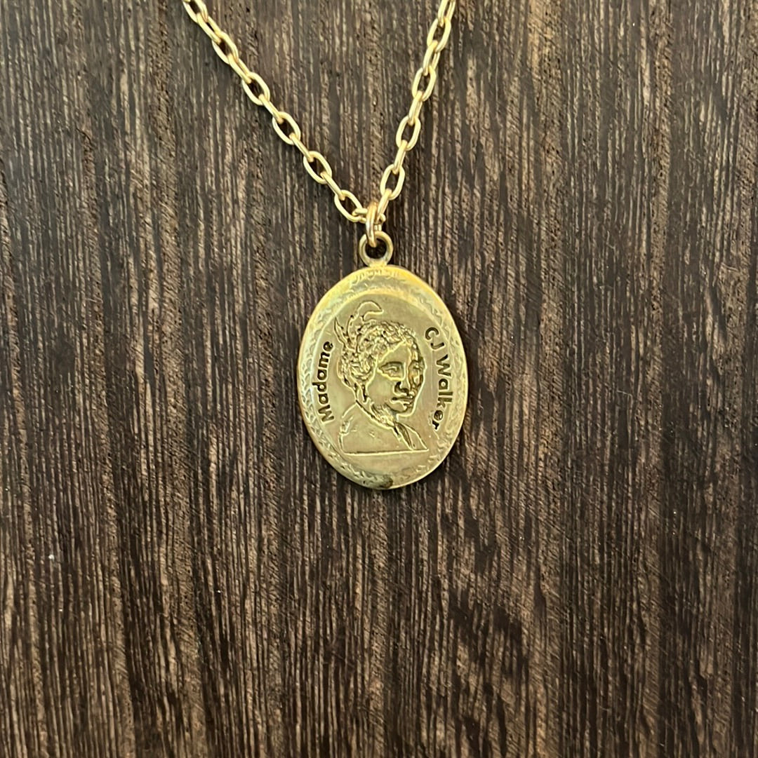 Madam CJ Walker Brass Pendant & Necklace