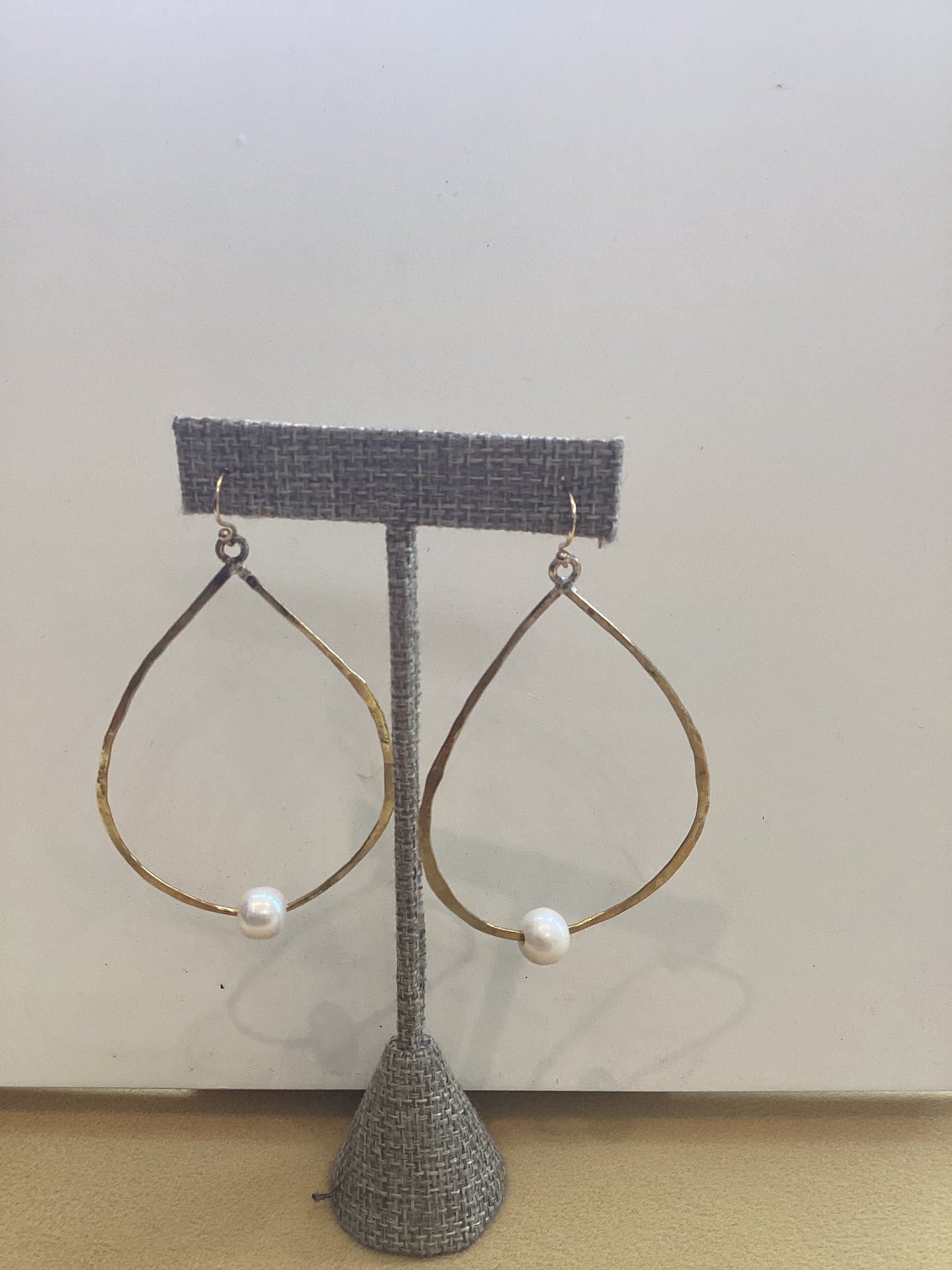 Brass & Pearl Oval Hoop Earrings