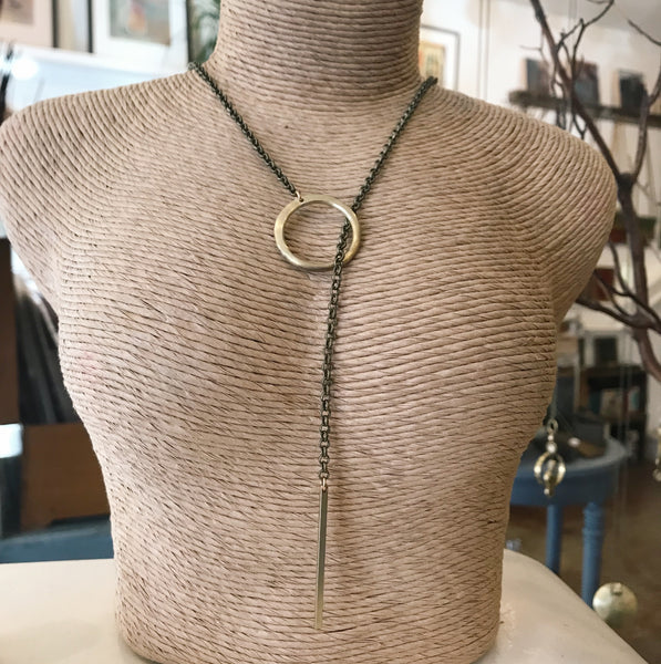 Handcrafted Circle Brass Lariat Necklace