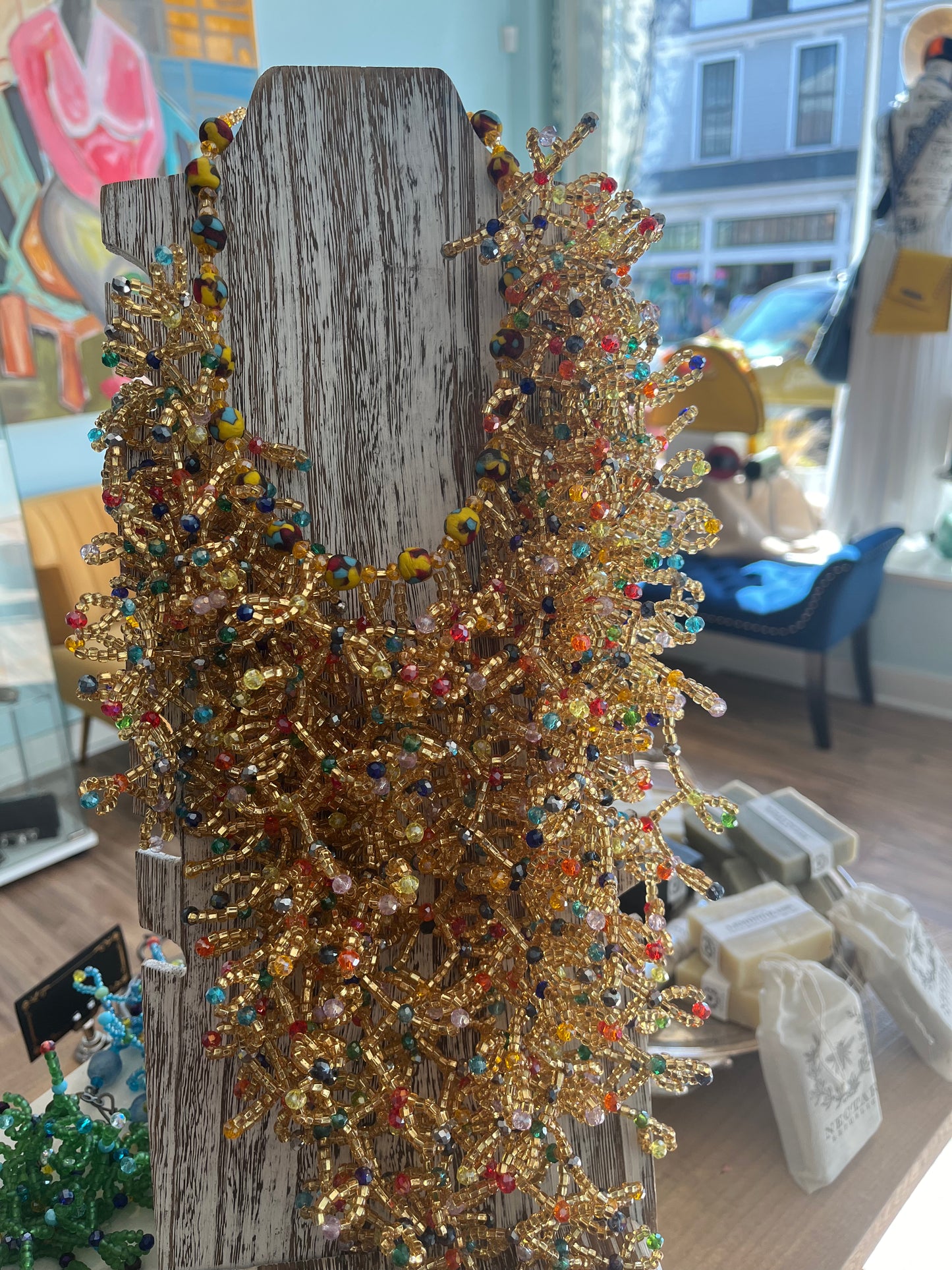 Ceremonial Cedi Ghanaian Crochet Statement Necklace - Jubilee Exclusive * Handcrafted