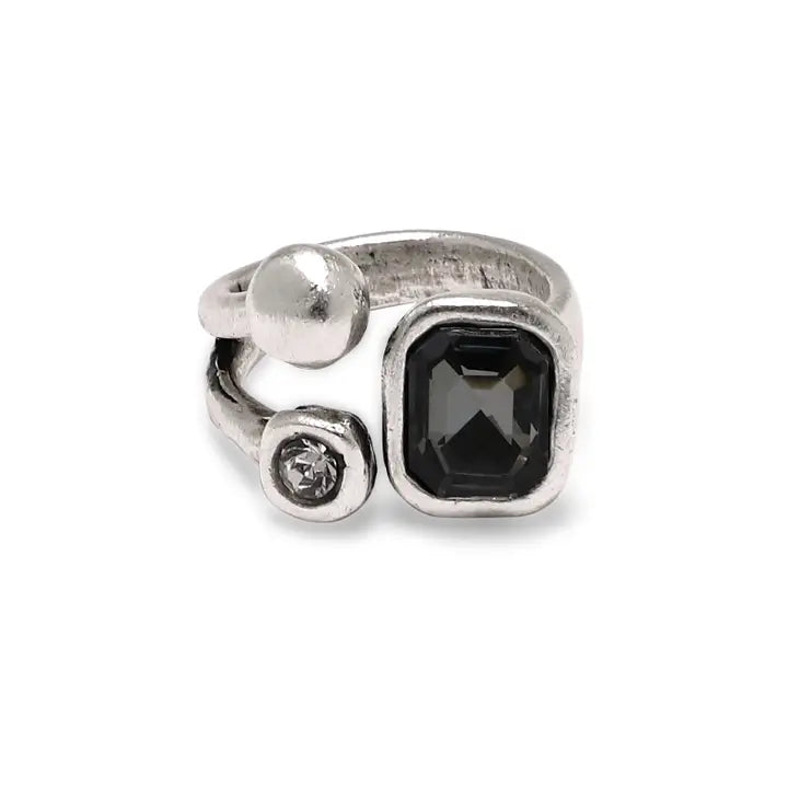 Handmade Smoky Crystal Brass Ring