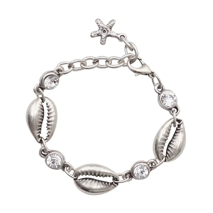 Handmade Shell Crystal Pewter Bracelet
