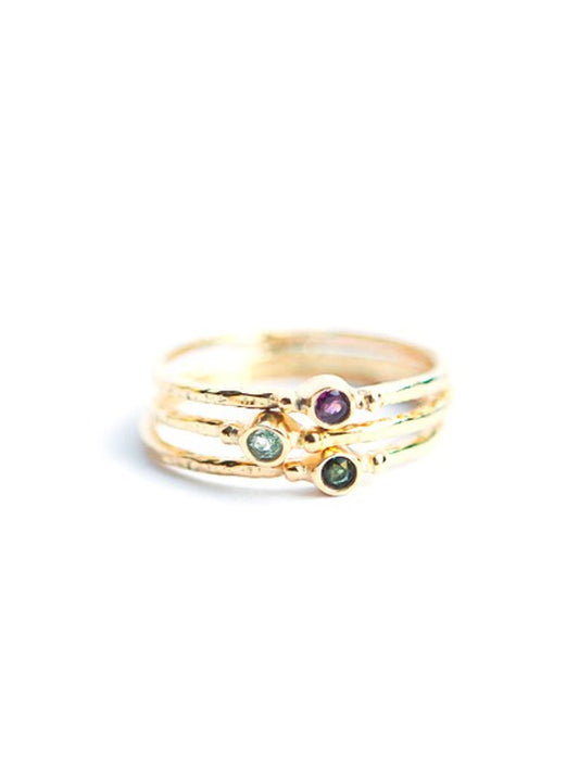 TINY STONE GOLD STACKING RING SET - TOURMALINE -