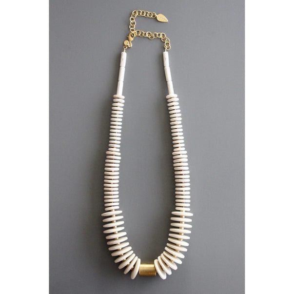 Brass Wood and Magnesite Necklace