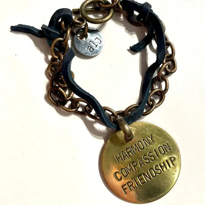 Harmony Compassion Leather and Brass Livvy Bracelet