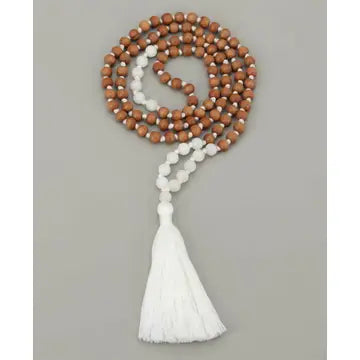 Sandalwood and White Moonstone 108 Beads Meditation Mala