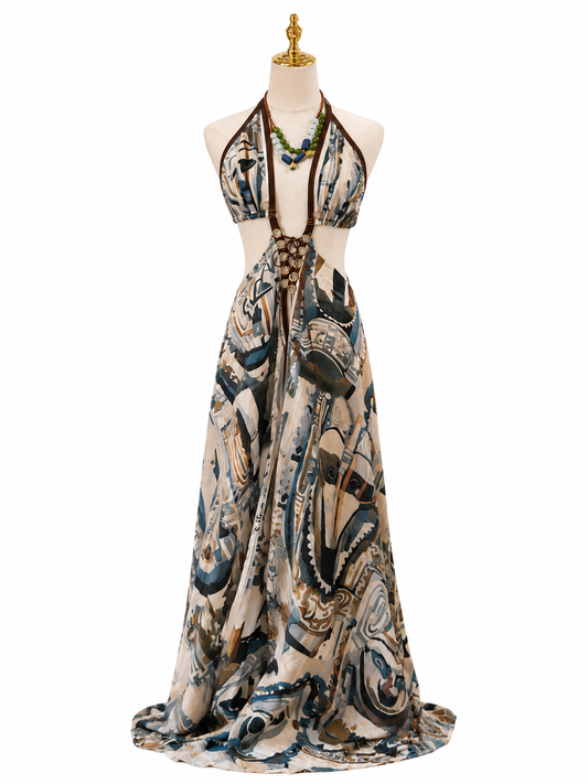 Ghanaian Mosaic Halter Maxi Dress