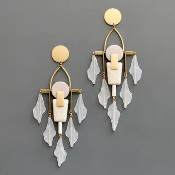 White and Gray Shoulder Duster Post Earrings