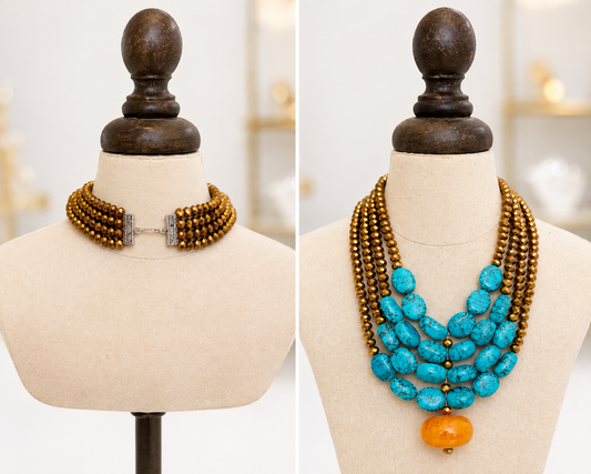 Turquoise &amp; Gold Multi-Strand Necklace.