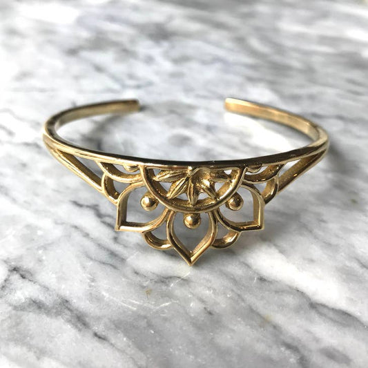 Brass Decorated Lotus Cuff Bracelet