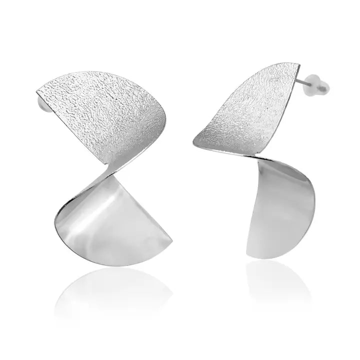 Silvertone Textured Irregular Shape Earrings