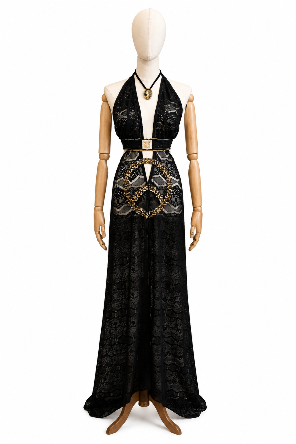 Black Lace Peace Maxi Dress