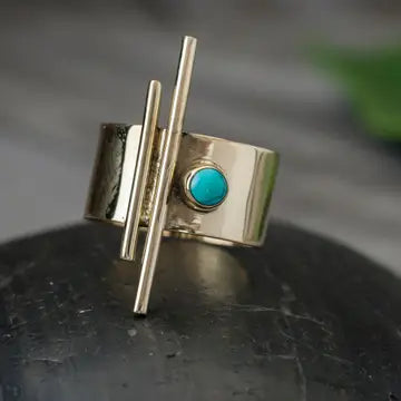 Brass Turquoise Bar Ring