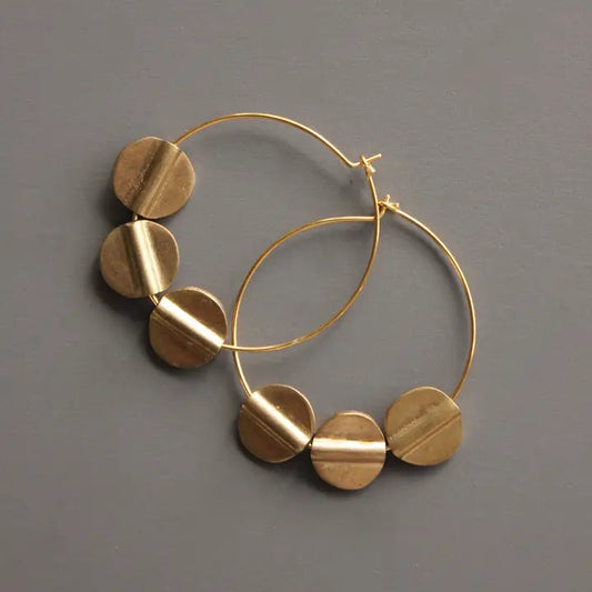 Brass Disc Hoop Earrings
