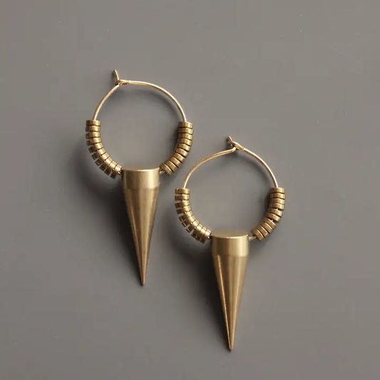 Hematite and Brass Spike Hoop Earrings