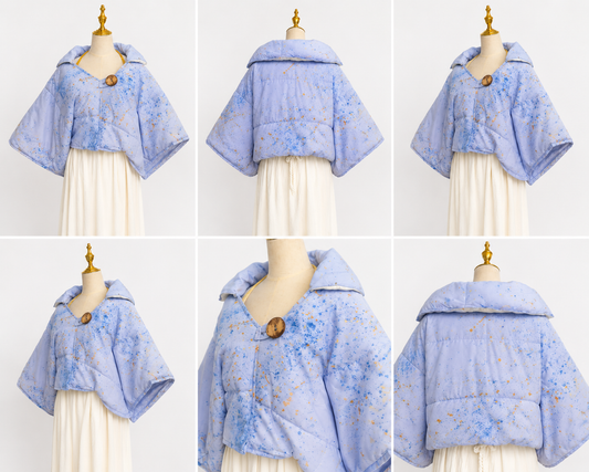 Osun Crop Puffer Jacket (Handpainted)-Light Blue