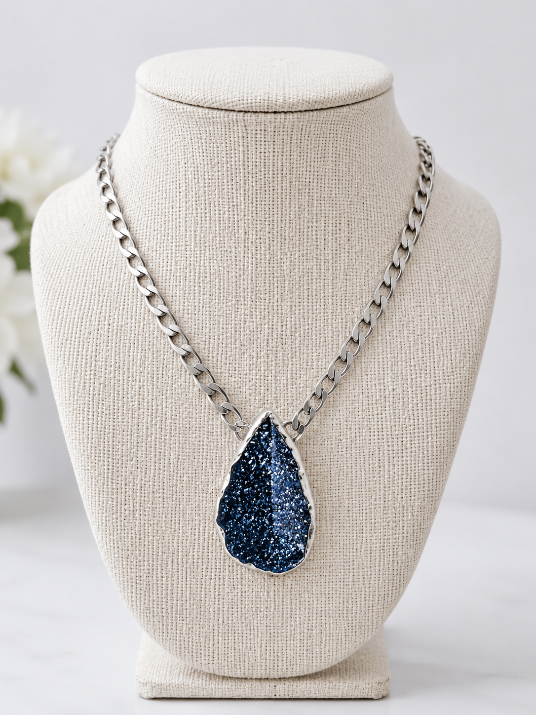Silver and Druzy Blue Necklace
