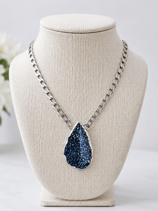 Silver and Druzy Blue Necklace