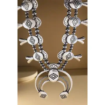 Western Squash Blossom Metal Necklace