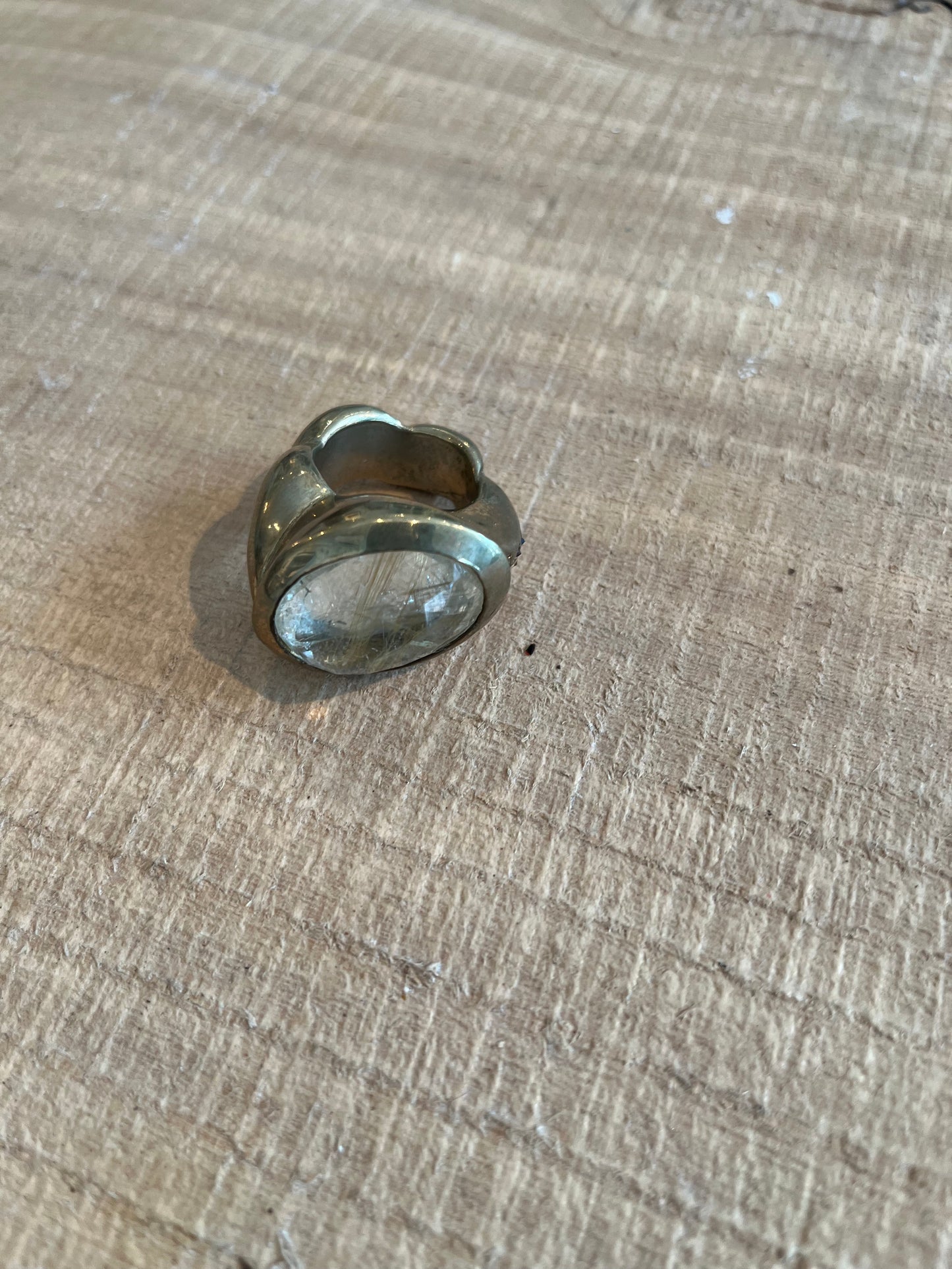 Ezolile White African Brass & Smoky Quartz Ring (South Africa - One of a Kind)
