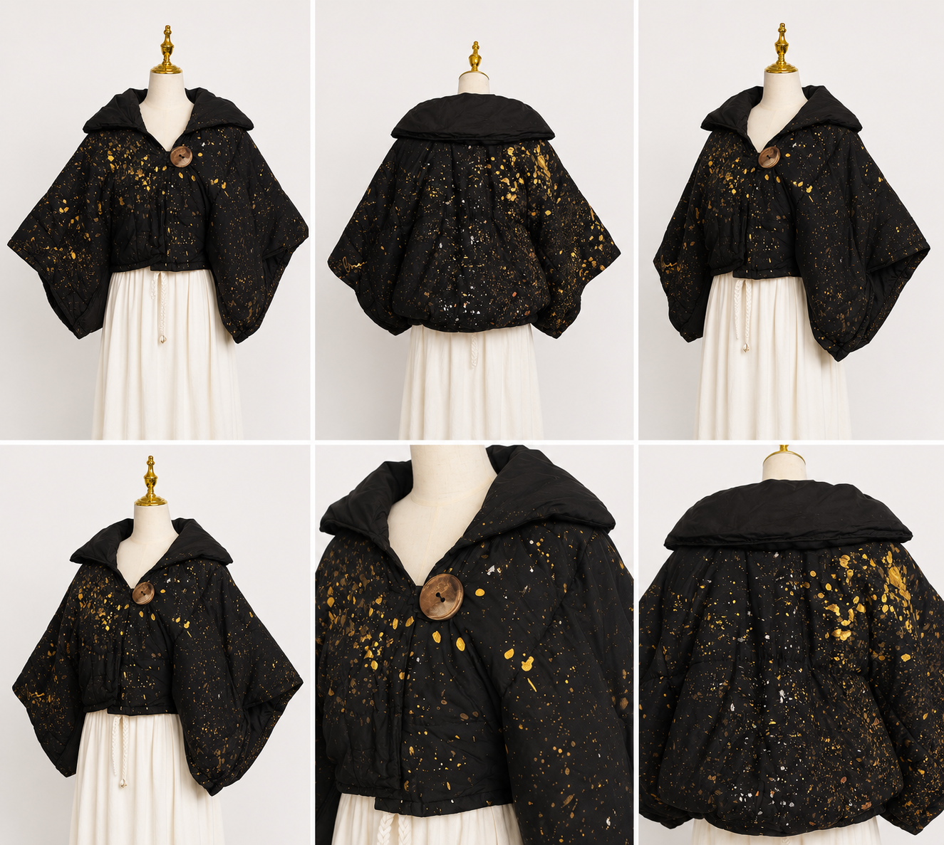 Osun Crop Puffer Jacket (Handpainted)-Black